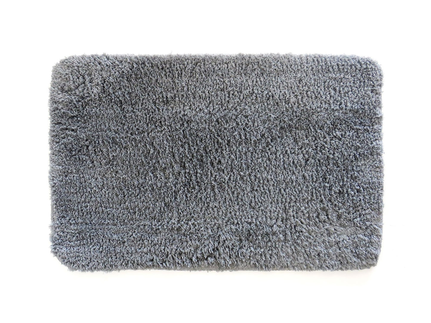 Overhead view of grey bathmat